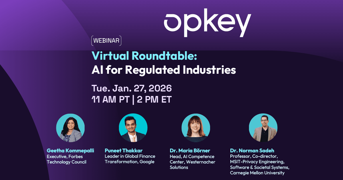 Event webinar title: Virtual Roundtable: AI for Regulated Industries. with speaker photos